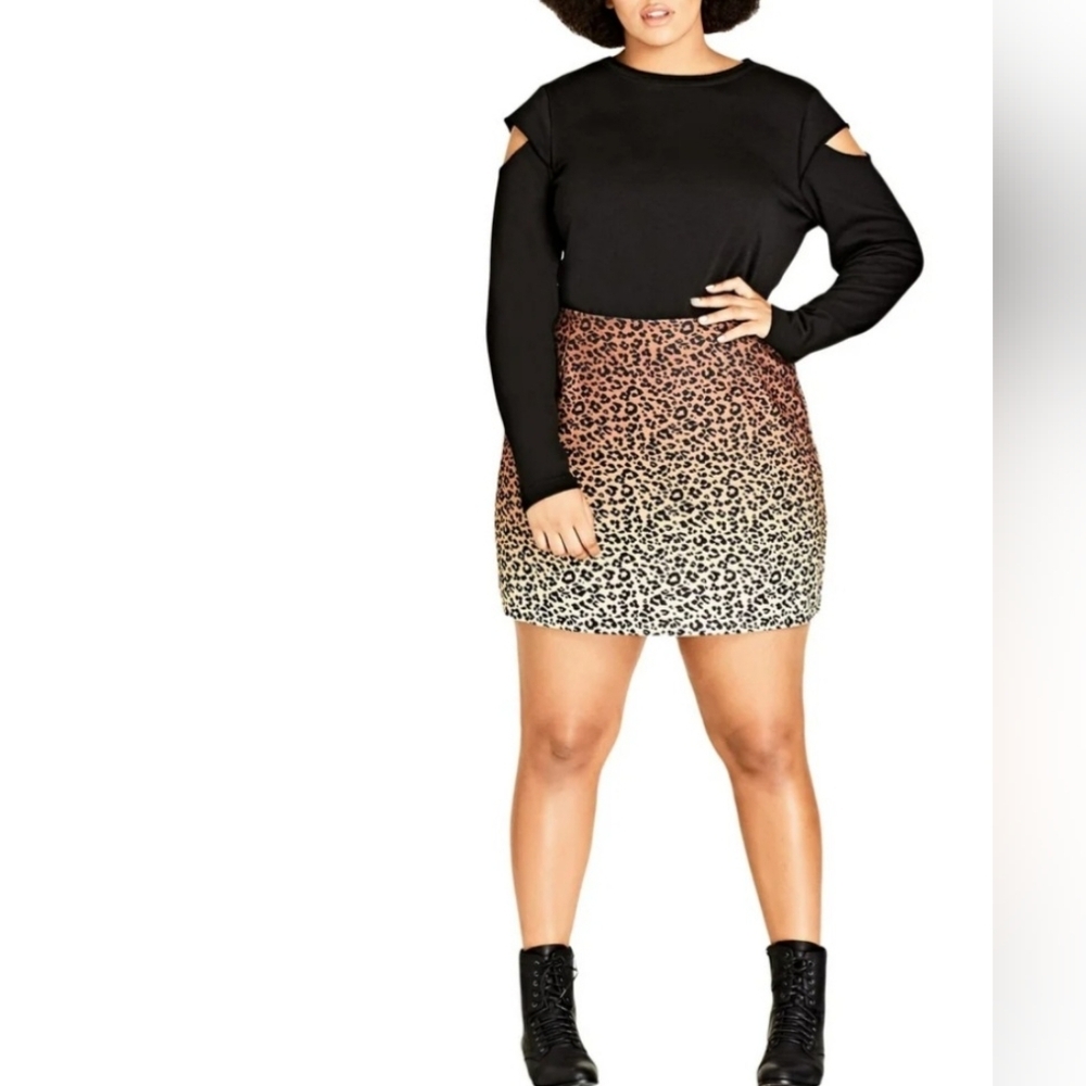 NWT City Chic Ombre Leopard Print Mini Skirt Sz Xs- 14
